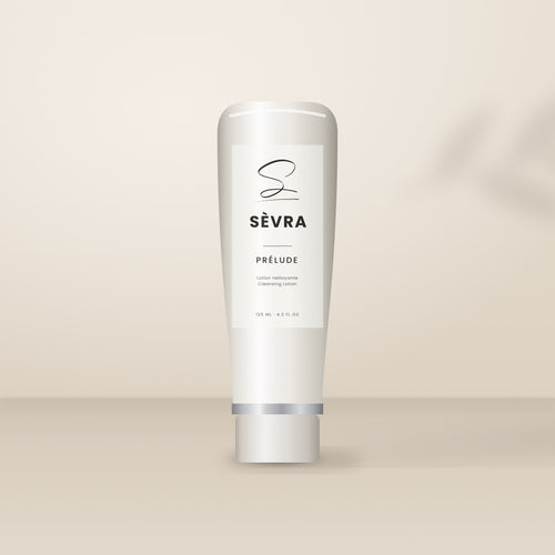 Sèvra Prélude Cleansing Lotion with calendula and apricot, 125 ml white bottle with silver accent